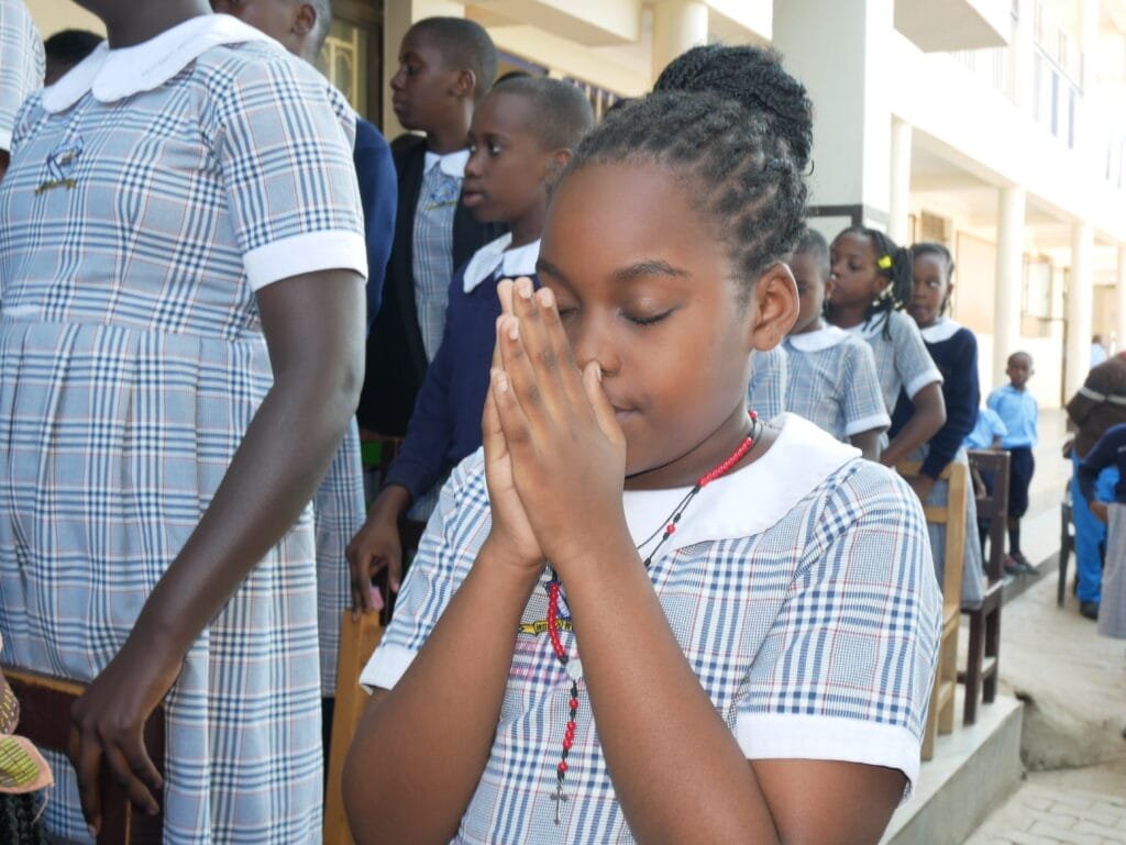 Kasumba pupils gathered for a school prayer and assembly at Kasumba Nursery and Primary School in Mubende